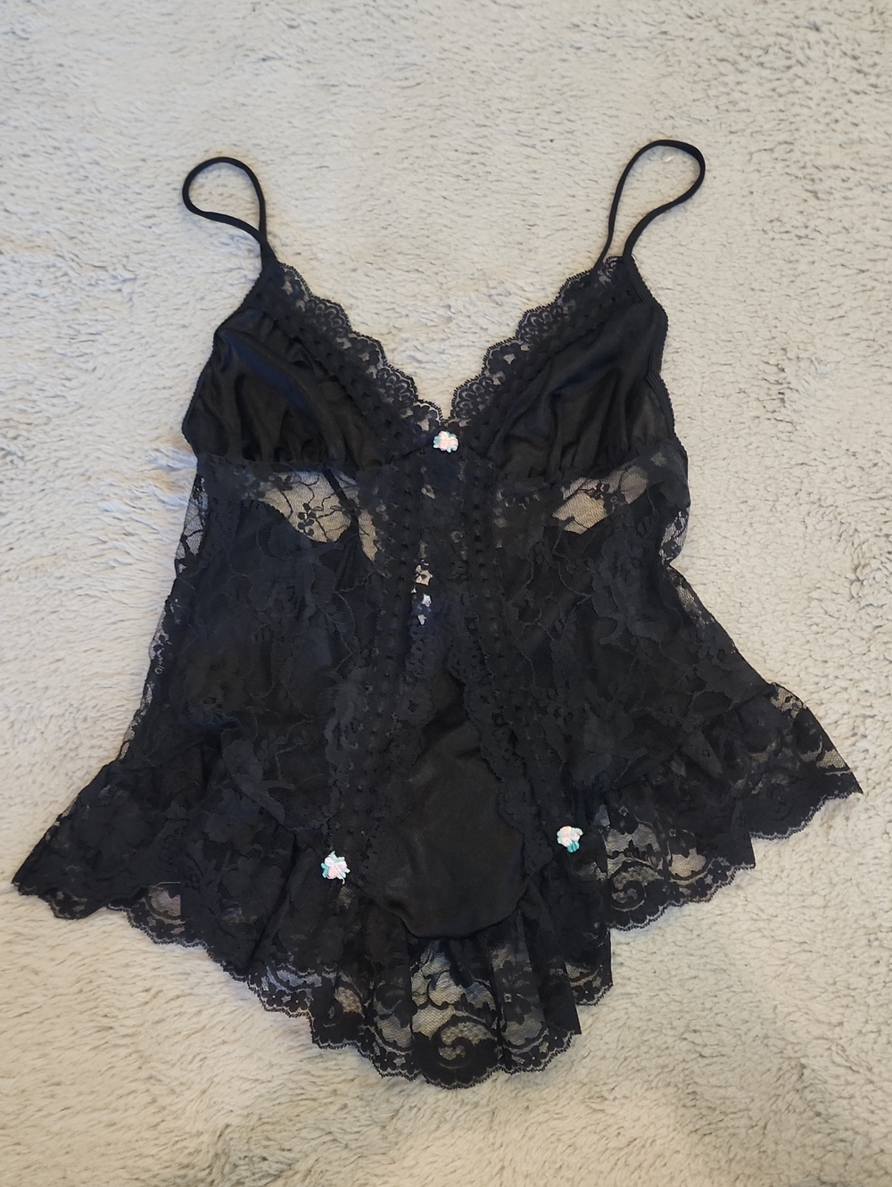 Vintage 80's Black Lace Chemise Nightwear - Women's Intimates